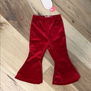 Girls' Red Velvet Flare Pants with Elastic Waist